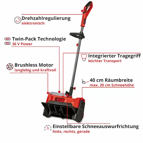 Einhell Akku Schneefräse GE ST 36 40 Fuktionen